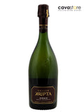 Kripta Brut Nature Gran Reserva fles detailopname met capsule en kurk