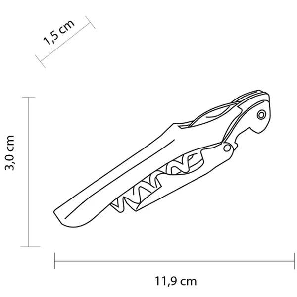Uniq Kelnersmes in gebruik, het Zwitserse zakmes ontwerp voor gemakkelijke flesopening.